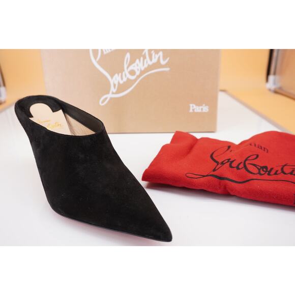 Christian Louboutin Quart 80 Black Suede Backless Slide Mule Sandal SZ 37.5 NIB - Picture 1 of 12